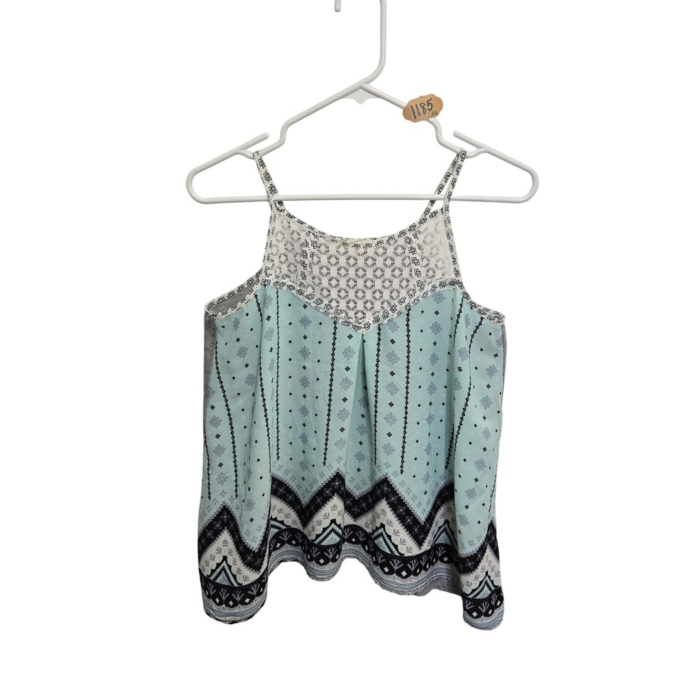 Rewind Womens Small Mint Green Geometric Mixed Media Spaghetti Strap Tank Top